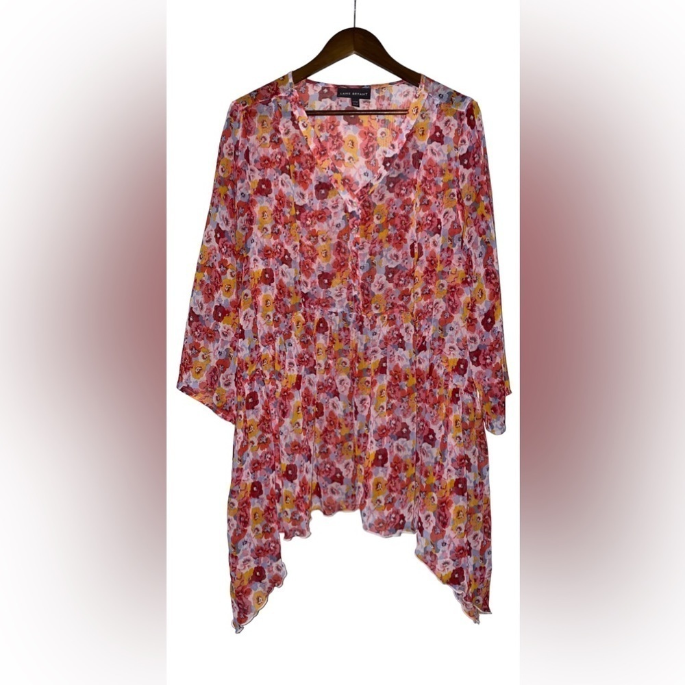 Lane Bryant Women Floral Tunic Top 14/16 Watercolor Feminine Flowy Sharkbite